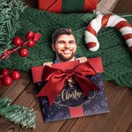 Personalised Big Head Cutout Pull Out Bell Christmas Box Shaped Gift Card Money Holder with Pen Fun Photo Greeting Card Party Gift for Family Friend