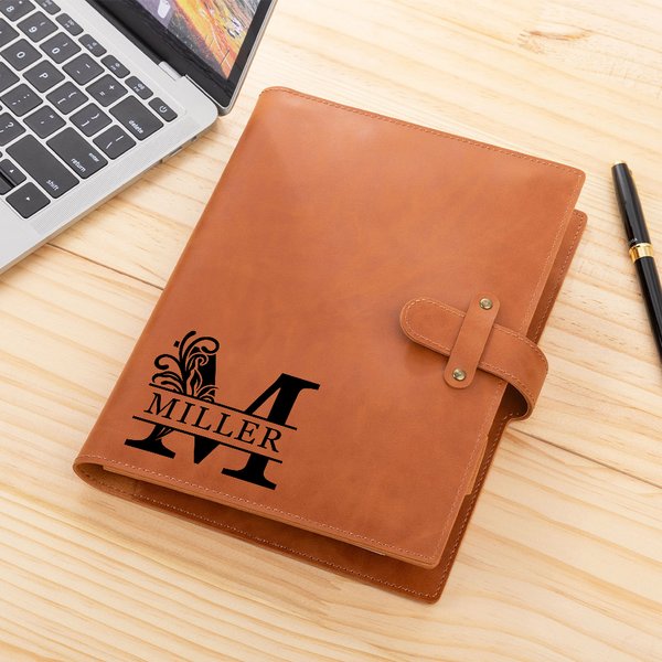 Personalised Floral Monogram Initial Name Leather A5 Sketchbook Notebook Cover with Storage Pocket Birthday Gift for Artists Painters Students