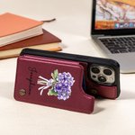 Personalisierte Geburt Blume Blumenstrauß PU Leder Flip Wallet Handyhülle für iPhone mit Namen RFID-Blockierung Karteninhaber Geburtstagsgeschenk für Familie