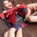 Personalised Big Head Cutout Pull Out Bell Christmas Box Shaped Gift Card Money Holder with Pen Fun Photo Greeting Card Party Gift for Family Friend