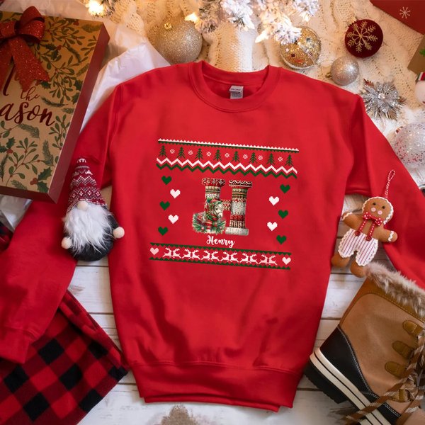 Personalisierte niedliche Weihnachten gestrickt Pullover Tier Baby Bodysuit Kind T-shirt Sweatshirt mit Initialen und Namen Weihnachtsgeschenk für Jungen Mädchen