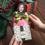 Personalised Big Head Cutout Pull Out Bell Christmas Box Shaped Gift Card Money Holder with Pen Fun Photo Greeting Card Party Gift for Family Friend