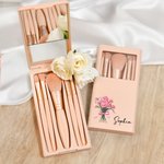 Personalized Birth Flower Bouquet Makeup Brush Set with Name 5 Pcs Brushes and Mirror Birthday Anniversary Gift for Women Girls