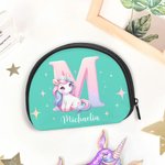 Mini monedero infantil personalizado con iniciales de unicornio con cremallera y nombre Regalo de cumpleaños para niñas amantes de los unicornios