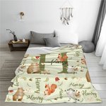 Personalised Cute Raccoon Bear Woodland Animal Initial Soft Throw Blanket Home Decor Birthday Baby Shower Gift for Kids