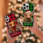Spersonalizowany kapelusz Świętego Mikołaja Krowa Góralska Kolorowe etui na telefon z imieniem i nazwiskiem na iPhone'a Świąteczny prezent urodzinowy dla miłośników krów góralskich