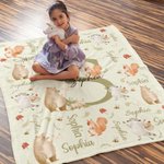 Personalised Cute Raccoon Bear Woodland Animal Initial Soft Throw Blanket Home Decor Birthday Baby Shower Gift for Kids