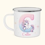 Personlig Fantasy Unicorn 11oz emaljekrus med navn og initialer Bursdagsgave til jenter på barnas dag