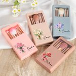 Personalized Birth Flower Bouquet Makeup Brush Set with Name 5 Pcs Brushes and Mirror Birthday Anniversary Gift for Women Girls