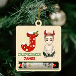 Personalized Cartoon Character Wooden Initial Money Holder Christmas Ornament with Name Christmas Tree Hanging Decor Gift for Family