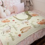 Personalised Cute Raccoon Bear Woodland Animal Initial Soft Throw Blanket Home Decor Birthday Baby Shower Gift for Kids