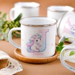 Personlig Fantasy Unicorn 11oz emaljekrus med navn og initialer Bursdagsgave til jenter på barnas dag