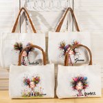 Personalisierte schrulligen Mädchen große Leinwand Name Tragetasche mit Reißverschluss und Ledergriff Reisezubehör Geburtstag Geschenk für Frauen Mädchen