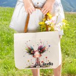 Personalisierte schrulligen Mädchen große Leinwand Name Tragetasche mit Reißverschluss und Ledergriff Reisezubehör Geburtstag Geschenk für Frauen Mädchen