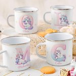 Personlig Fantasy Unicorn 11oz emaljekrus med navn og initialer Bursdagsgave til jenter på barnas dag