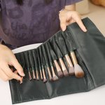 Personalizzato in pelle nome pennello trucco Pouch Barrel con 14 pezzi pennelli trucco regalo di compleanno per le donne