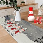 Personifierad söt snögubbe familj linne bordslöpare med 3-10 namn vinterfestival dekor julfest present till barn familj