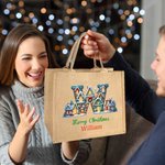 Personalisierte Elf Haus Baum Schneemann Jute Tasche mit Initiale und Namen Wiederverwendbares Tote Bag  Geburtstag Weihnachten Geschenk für Familie