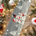 Personifierad söt snögubbe familj linne bordslöpare med 3-10 namn vinterfestival dekor julfest present till barn familj