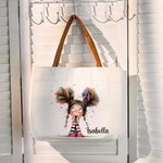 Personalisierte schrulligen Mädchen große Leinwand Name Tragetasche mit Reißverschluss und Ledergriff Reisezubehör Geburtstag Geschenk für Frauen Mädchen