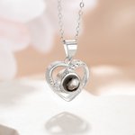 Personalisierte Herz Foto Projektion Zirkon  Halskette mit „Ich liebe dich“ in 100 Sprachen Jahrestag Geburtstag Geschenk für Damen