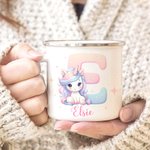 Personlig Fantasy Unicorn 11oz emaljekrus med navn og initialer Bursdagsgave til jenter på barnas dag