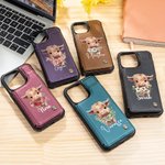 Personalisierte Geburt Blume Hochland Kuh PU Leder Flip Wallet Handyhülle für iPhone mit Namen RFID-Blockierung Karteninhaber Geburtstag Geschenk für Frauen