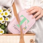 Personalized Classic Fairy Tale Character Leather Jewelry Box with Name Initial Changing Color LED Makeup Mirror Birthday Wedding Gift for Women