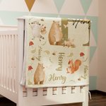 Personalised Cute Raccoon Bear Woodland Animal Initial Soft Throw Blanket Home Decor Birthday Baby Shower Gift for Kids
