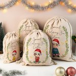 Personalizzato personaggio dei cartoni animati consegna speciale Natale Sacco coulisse trattare borsa con nome regalo di Natale festa favore per i bambini