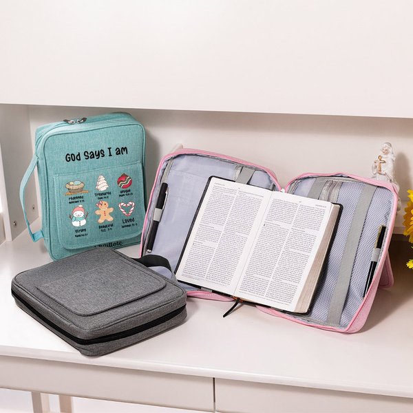 Personalizado Dios dice que soy redimido Amado Bolsa de almacenamiento portátil de la Biblia con ranura para bolígrafo y cremallera Biblia Lectura de 