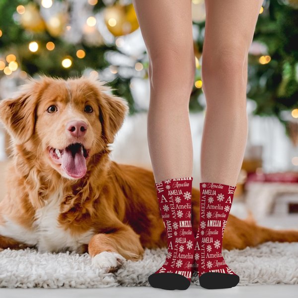 Personalisierte Multicolor Schneeflocke Wort Wolke Rohr Socken mit Namen Geburtstag Weihnachten Geschenk für Familie