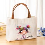 Personalisierte schrulligen Mädchen große Leinwand Name Tragetasche mit Reißverschluss und Ledergriff Reisezubehör Geburtstag Geschenk für Frauen Mädchen