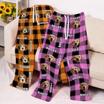 Personalised Plaid Avatar Pet Portrait Long Pyjama Pants with Name and Drawstring Christmas Birthday Gift for Kid Women Men Pet Lovers