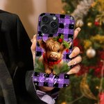 Spersonalizowany kapelusz Świętego Mikołaja Krowa Góralska Kolorowe etui na telefon z imieniem i nazwiskiem na iPhone'a Świąteczny prezent urodzinowy dla miłośników krów góralskich