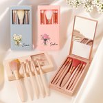Personalized Birth Flower Bouquet Makeup Brush Set with Name 5 Pcs Brushes and Mirror Birthday Anniversary Gift for Women Girls