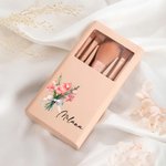 Personalized Birth Flower Bouquet Makeup Brush Set with Name 5 Pcs Brushes and Mirror Birthday Anniversary Gift for Women Girls