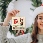 Personalized Cartoon Character Wooden Initial Money Holder Christmas Ornament with Name Christmas Tree Hanging Decor Gift for Family