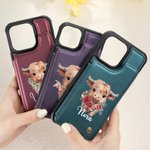 Personalisierte Geburt Blume Hochland Kuh PU Leder Flip Wallet Handyhülle für iPhone mit Namen RFID-Blockierung Karteninhaber Geburtstag Geschenk für Frauen