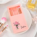 Personalized Birth Flower Bouquet Makeup Brush Set with Name 5 Pcs Brushes and Mirror Birthday Anniversary Gift for Women Girls