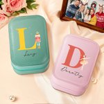 Personalized Classic Fairy Tale Character Leather Jewelry Box with Name Initial Changing Color LED Makeup Mirror Birthday Wedding Gift for Women