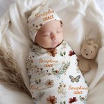 Personlig Bohemian Wildflower Butterfly Name Soft Swaddle Blanket and Hat Set Baby Shower Baptism Gift for Newborn