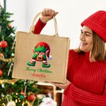 Personalisierte Elf Haus Baum Schneemann Jute Tasche mit Initiale und Namen Wiederverwendbares Tote Bag  Geburtstag Weihnachten Geschenk für Familie