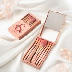 Personalized Birth Flower Bouquet Cartoon Character 5 Pcs Makeup Brushes Box Set with Name Initial and Mirror Birthday Anniversary Gift for Women Girl