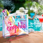 Personalized Clear Hologram Waterproof Large Beach Bag Tote Bag with Name Travel Accessories Birthday Gift for Women Girls