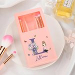 Personalized Birth Flower Bouquet Cartoon Character 5 Pcs Makeup Brushes Box Set with Name Initial and Mirror Birthday Anniversary Gift for Women Girl