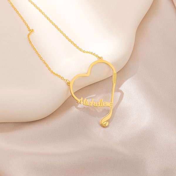 Personalised Exquisite Heart Shape Hockey Pendant Necklace with Name Birthday Anniversary Gift for Hockey Lovers