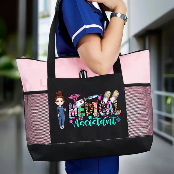 Sac de Grande Capacité Personnalisé avec Personnage Cartoon Thème Medical Assistant Cadeau Anniversaire St-Valentin pour Femme en Médecine Infirmière