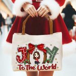 Sac à Main en Toile Personnalisé avec Personnage Dessin Thème de Joy To The World Cadeau Anniversaire Noël pour Famille Amis