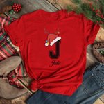 Gepersonaliseerd rendier kerstmuts initiaal 100% katoen bijpassende baby romper Kid Adult T-shirt met naam Kerstfeest cadeau voor familie
